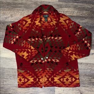 Lauren Ralph Lauren Vintage Hand Knit Aztec Southwestern Shawl Cardigan
